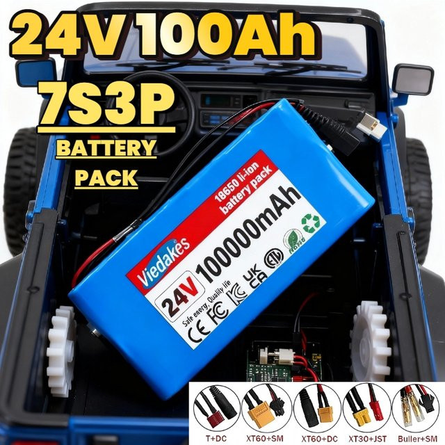 Viedakes 24V 100000mAh 7S3P Lithium-Ionen Akkupack in Blau für Elektrische Rollstühle und Spielzeugautos - Bild 1