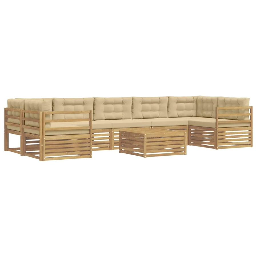 vidaXL Outdoor-Sofagarnitur aus Massivholz Akazie in L-Form mit Polstern, 8-teiliges Set in Weiß und Beige - Bild 2