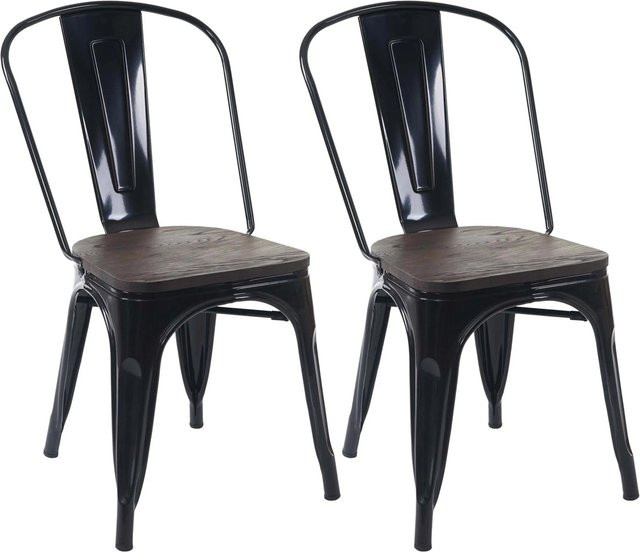 CHEFGASTRO 2er-Set Stühle im Industriedesign mit Ulmenholz-Sitzfläche und Metallgestell, Schwarz, B/T/H: 45 x 52 x 85 cm, Sitzhöhe: 44 cm, stapelbar - Bild 1