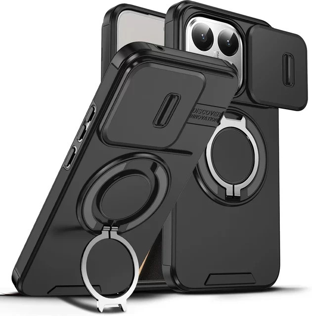 Robuste Panzer-Ringhalter-Schutzhülle für Xiaomi 14T Pro und POCO F7 Pro aus PC und TPU in Schwarz und Rot - Bild 1