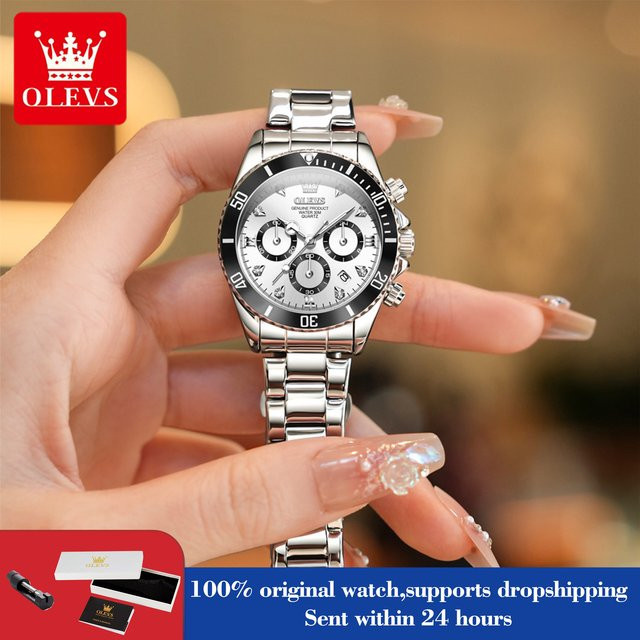 OLEVS Chronograph, Quarz, Edelstahl, Weiß, Damen - Bild 1