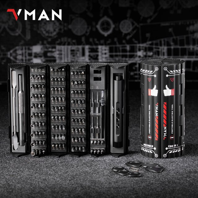 VMAN 138-in-1 Elektrisches Profi-Schraubendreher-Set mit Akku, Multifunktions-Reparaturset für iPhone und Brillen, Magnetisch, in Schwarz oder Weiß - Bild 1