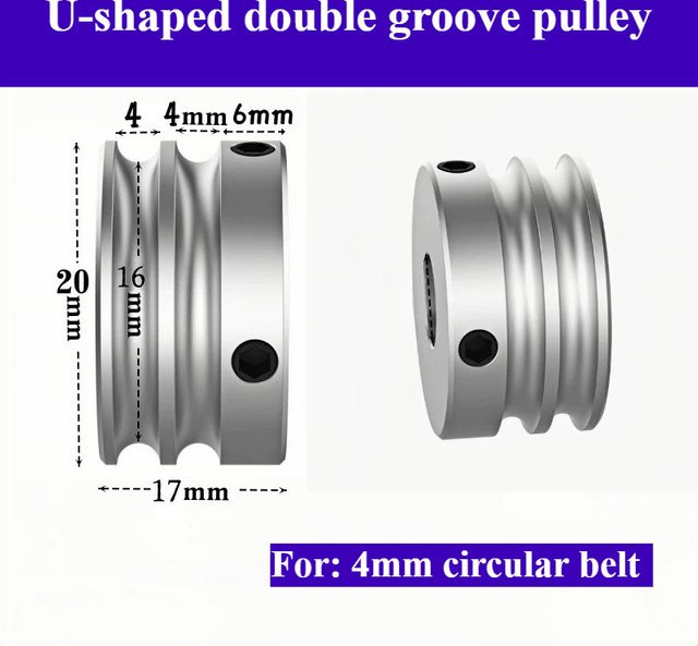 ANJI U-förmige Doppelrillen-Riemenscheibe in Silber für 4mm Polyurethan-Rundriemen, passend für O-Typ Kleinmotoren, Spindeln und Motorantriebe - Bild 1