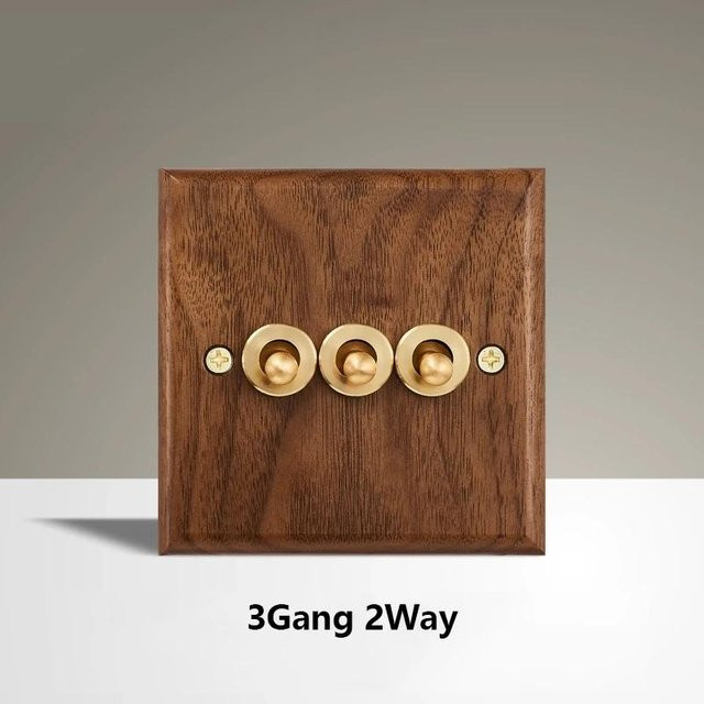 Walk Vogue Doppel-USB-Wandsteckdose mit Kippschalter aus schwarzem Nussbaumholz und Retro-Messing-Panel - Bild 1