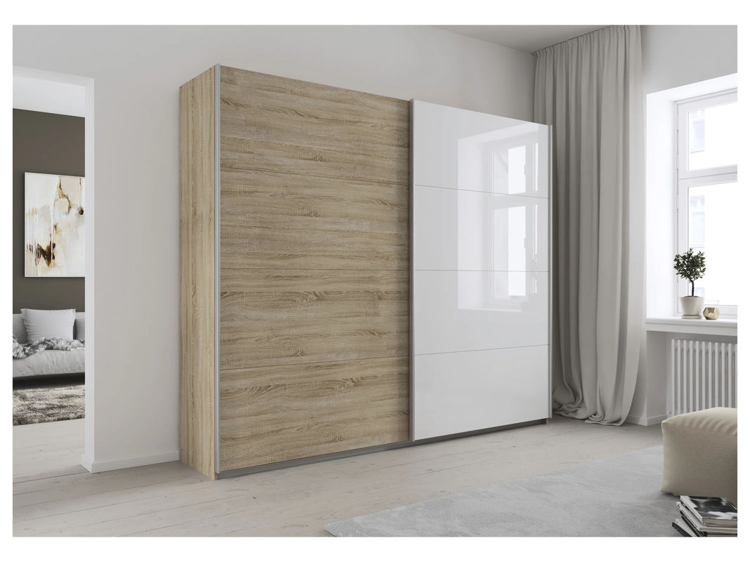 RAUCH ORANGE Quadra Schwebetürenschrank mit Glaselementen, Korpus Eiche und Glas Weiß, B/T/H: 271 x 62 x 230 cm - Bild 2