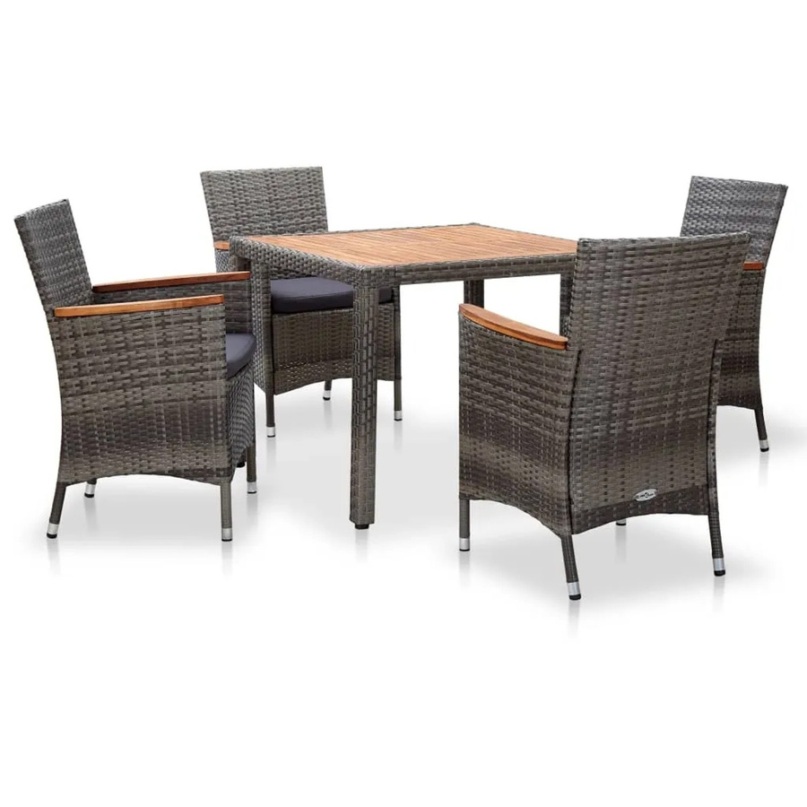 vidaXL 5-tlg Garten-Essgruppe aus Poly Rattan mit Auflagen in Grau Modell 6 - Bild 2