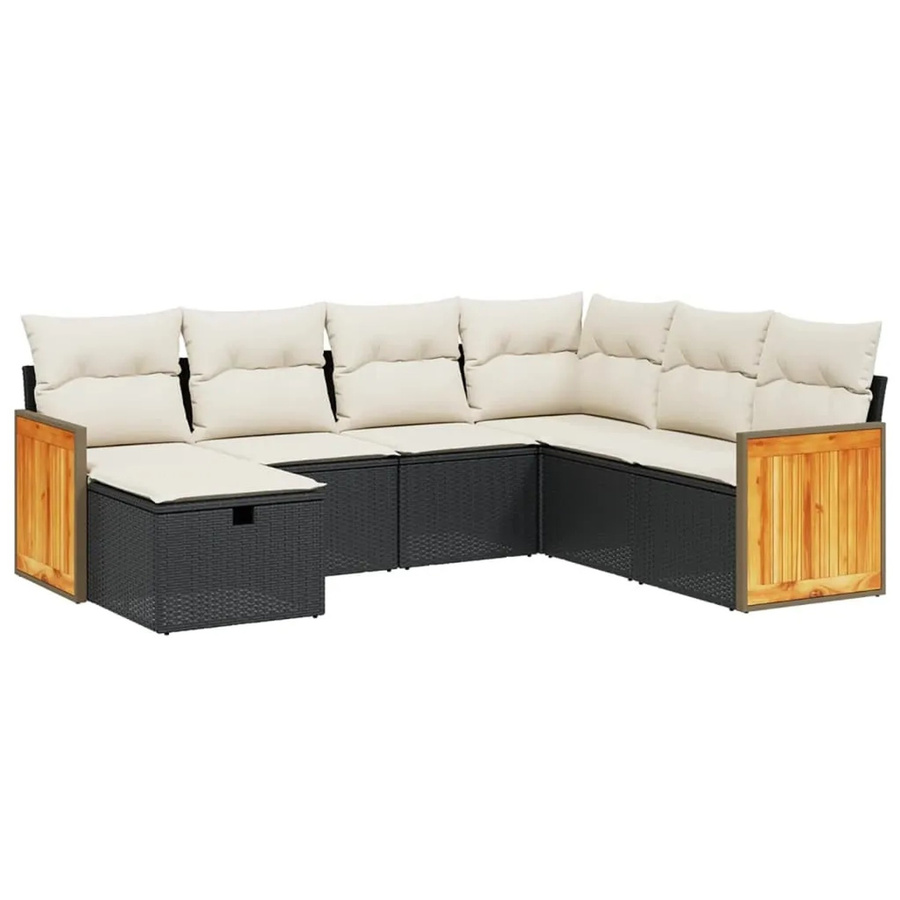 vidaXL 7-tlg Garten-Sofagarnitur aus Poly Rattan in Schwarz mit Kissen und L-Form - Bild 2