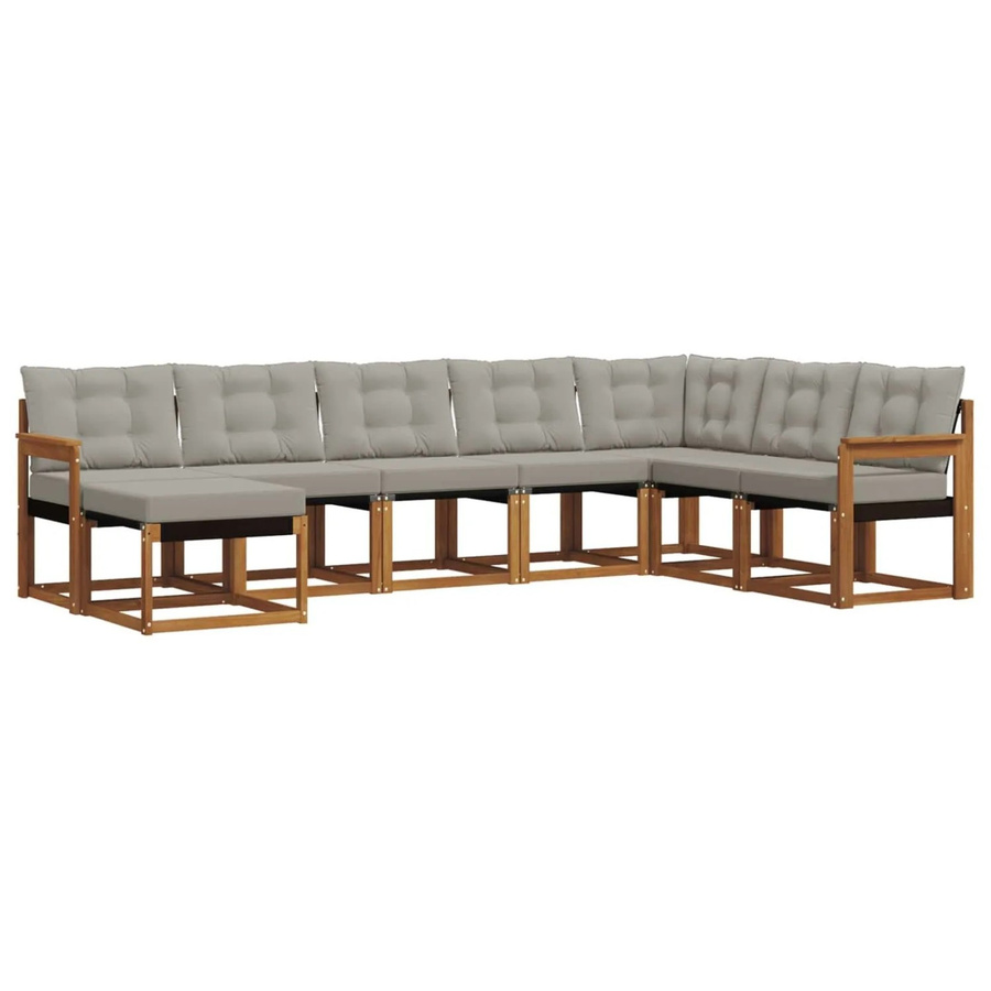vidaXL Outdoor-Sofagarnitur 8-teilig aus Akazienholz und Textilene in L-Form mit Kissen, Farbe Grau - Bild 2