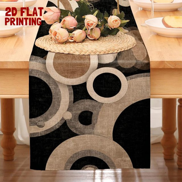 Moderner Tischläufer JINGYUE Pet mit abstraktem Kreis Muster in Schwarz, B/H: 40 x 140 cm - Bild 1