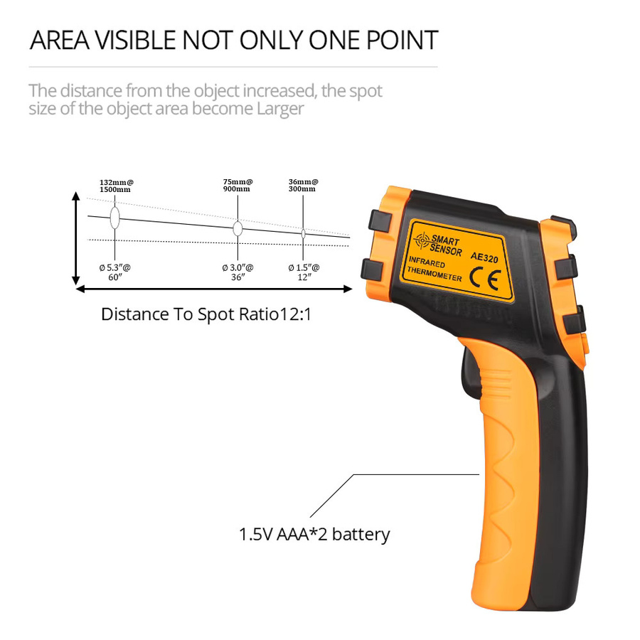 GVDA Digitales Infrarot-Thermometer mit LCD-Display und Laser als berührungsloses Pyrometer inklusive Hygrometer und Alarmfunktion - Bild 4