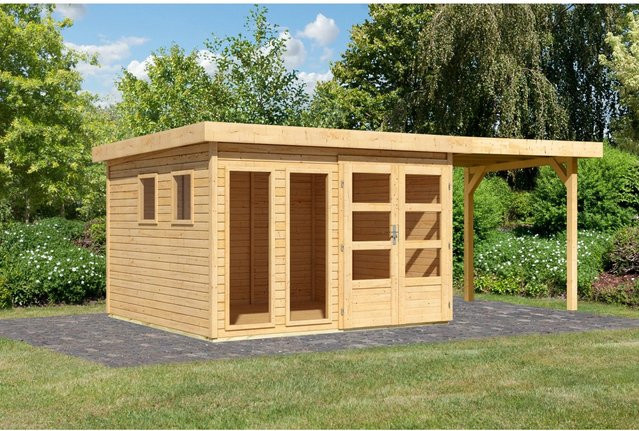 Karibu Gartenhaus Maradi mit Anbaudach aus naturbelassenem Fichten-Massivholz, B/T/H: 216 x 298 x 302 cm - Bild 1