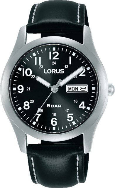 Lorus Armbanduhr, Quarz, Edelstahl, Leder, Schwarz, 38 mm, Herren - Bild 1