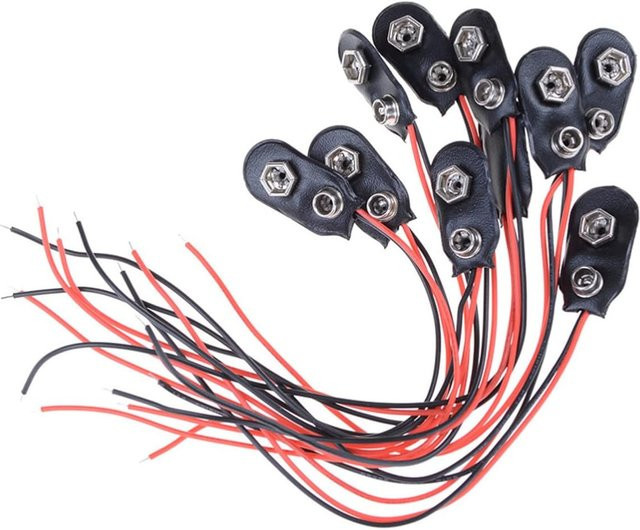 AOKIN 9V Batterie-Clip-Verbinder mit Kabel und schwarzem Leder-Gehäuse, 5 oder 10 Stück - Bild 1