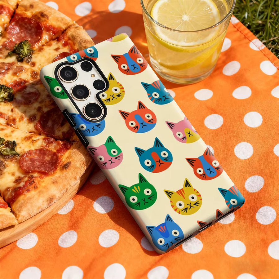 Handyhülle mit bunten Katzengesichtern für Samsung Galaxy S25 Ultra, S24 und S23 Ultra Plus mit glänzender doppellagiger Rückseite in Multicolor - Bild 4