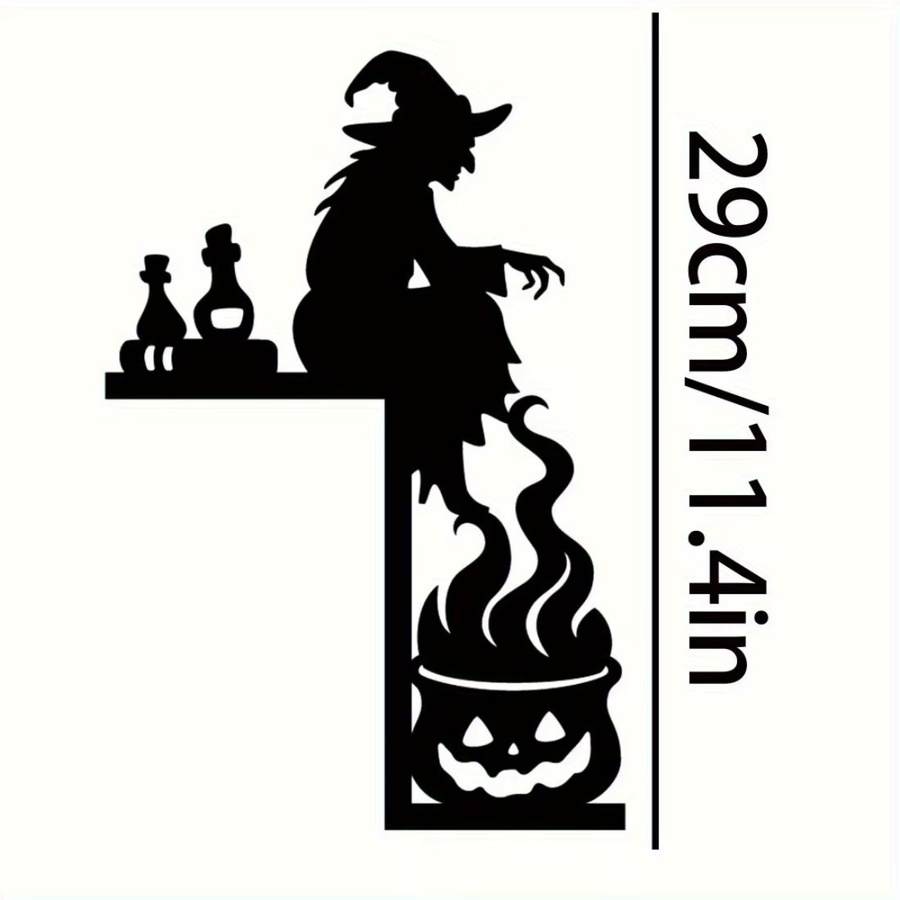 CIFBUY Halloween Hexe Wandskulptur aus Metall in Schwarz im Vintage-Kessel-Design - Bild 2
