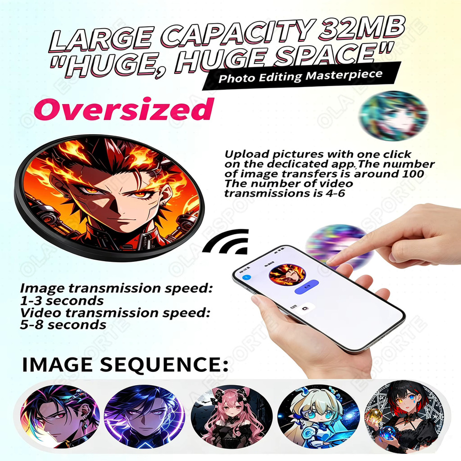 Ola Esporte Anime E-Badge Display Pin – Dynamisches elektronisches Smart-Cyber-Abzeichen in Schwarz und Multicolour - Bild 5