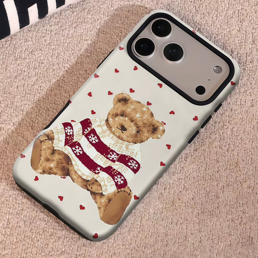 Robuste doppelschichtige Handyhülle mit Bären-Herz-Design für iPhone 17 16 15 14 13 Pro Max Plus von Potdemiel in Braun und Multicolour mit Magnetfunktion - Bild 4