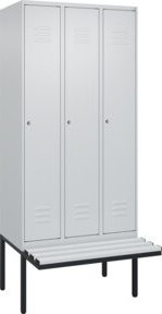 C+P Spind Classic PLUS Garderobenschrank mit Bank, 3 Abteile, Lichtgrau, B/T/H: 212,0 x 90,0 x 81,5 cm - Bild 1