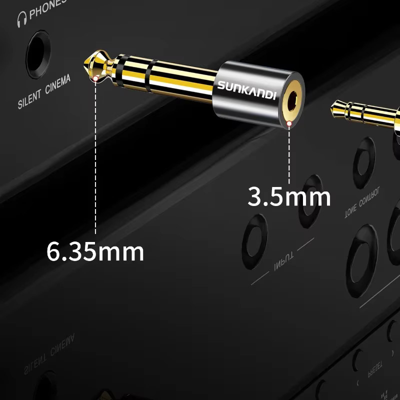 SUNKANDI Audio-Klinkenadapter 6,35 mm auf 3,5 mm, 1/4 Zoll Stecker auf 1/8 Zoll Buchse für Gitarrenverstärker und Kopfhörer, Grau/Gold - Bild 2