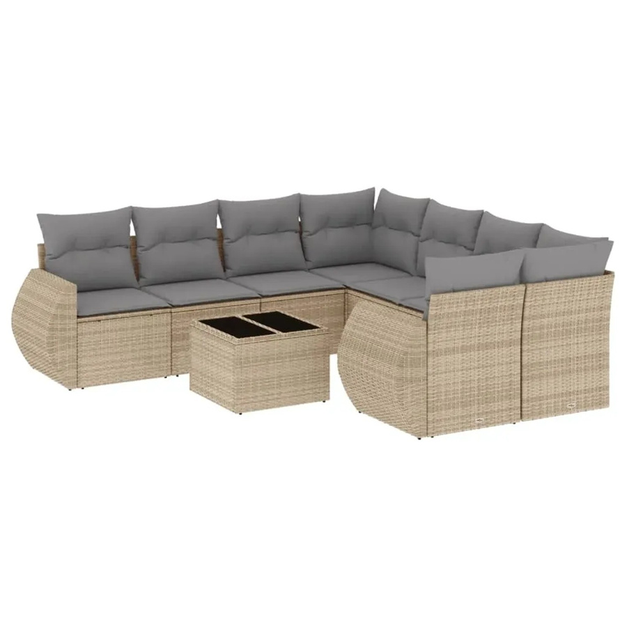 vidaXL 9-tlg Garten-Sofagarnitur in L-Form aus Poly-Rattan mit Kissen, Beige - Bild 2