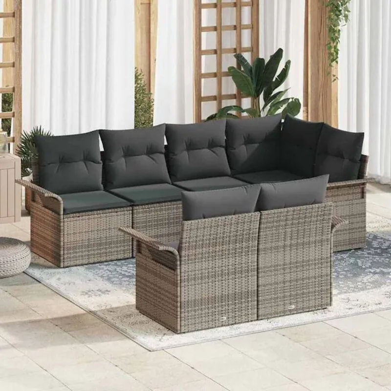 Vidaxl Garten-Sofa-Set aus Poly-Rattan mit Kissen und Stauraum in Grau, 7-teilig - Bild 1