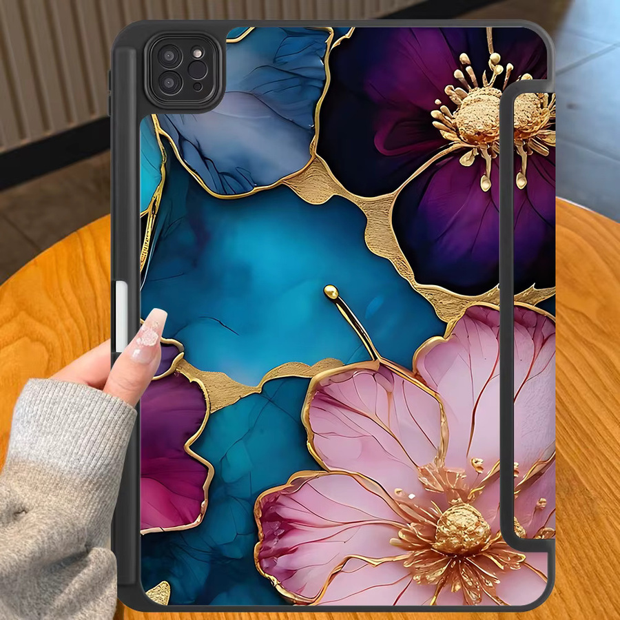 Blumen Pflanzen Design Tablet Hülle für Apple iPad Mini 6 7, iPad Pro, iPad Air 4 5 M2 M4 und iPad Generationen, Mehrfarbig - Bild 1