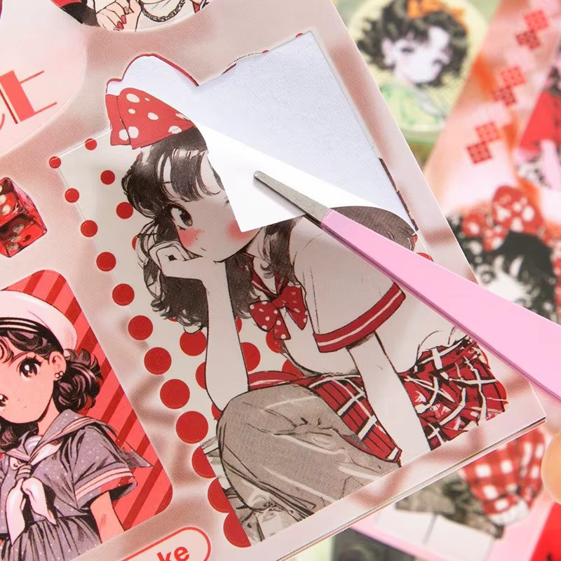 TWBEB Retro-Stickerbuch im japanischen Stil mit matten und glänzenden gestanzten Aufklebern für Scrapbooking und DIY-Dekoration in Pink und Multicolour - Bild 3