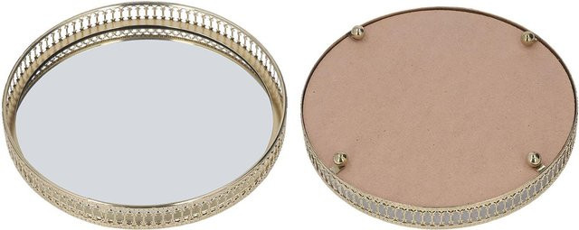 Dekoratives Spiegel-Tablett von Igeteck in Gold, rundes Metall-Tablett im Retro-Stil mit geometrischer Form für dein Make-up oder als Tischdekoration - Bild 1