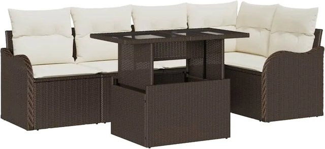 vidaXL 6-teiliges Garten-Sofaset aus Poly Rattan in Braun mit Kissen im L-Shape Design - Bild 1
