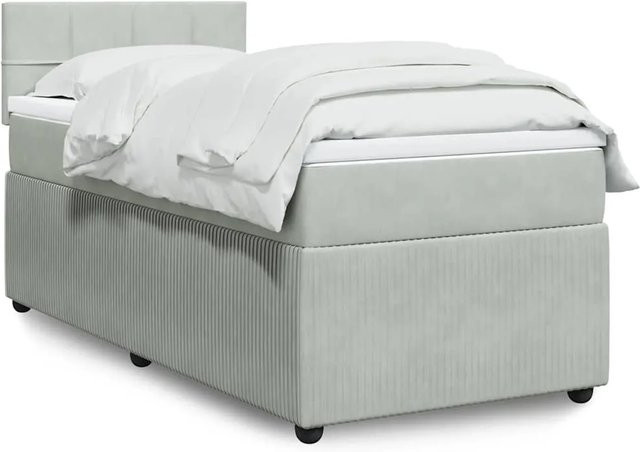 vidaXL Boxspringbett mit Matratze Hellgrau aus Samt mit USB-Ladeport und Unterbettbeleuchtung B/T: 100 x 200 cm - Bild 1