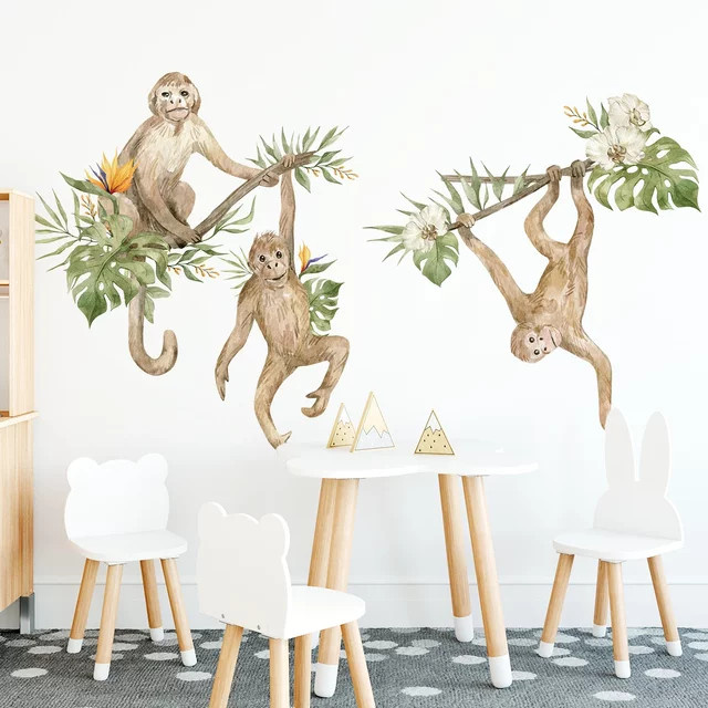 BRUP Wandaufkleber Cartoon Affe am Baum DIY Wandkunst für Kinderzimmer und Wohnzimmer Multicolor - Bild 1