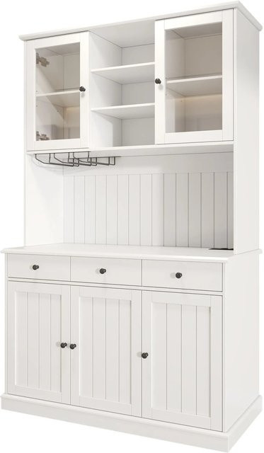okwish Buffetschrank in Weiß mit Glastüren, Steckdose und USB-Anschluss, B/T/H: 120 x 40 x 191 cm - Bild 1