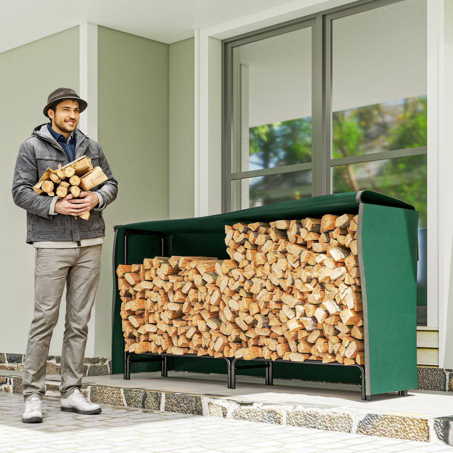 Outsunny Kaminholzregal aus Metall mit wasserabweisender Abdeckung, Schwarz, B/T/H: 200 x 36 x 99 cm - Bild 2