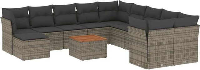 vidaXL 12-tlg. Garten-Sofagarnitur in L-Form aus Poly-Rattan in Grau mit Kissen und UV-beständigem Polyester - Bild 1