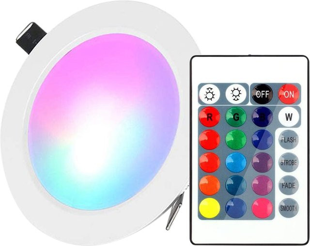 TOMTOP JMS RGBW LED-Einbauleuchte mit IR-Fernbedienung, 5W dimmbar, 16 Farben und 4 Blinkmodi, rund, weiß - Bild 1