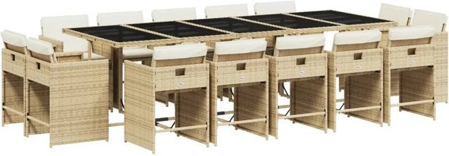 vidaXL 15-tlg Garten-Essgruppe aus Poly Rattan mit Kissen in Beige und Cremeweiß - Bild 1
