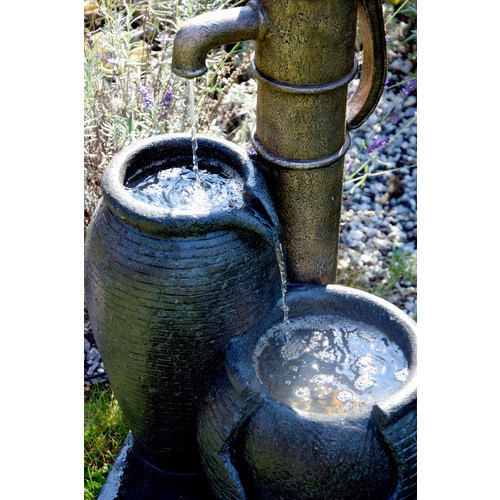 Dobar Design-Gartenbrunnen mit Handpumpe aus Polyresin in Schwarz, B/T/H: 38,5 x 47,5 x 84 cm - Bild 5