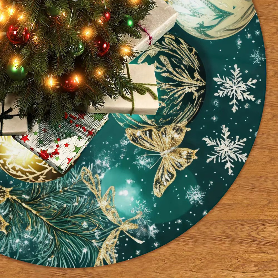 VIKAMA Weihnachtsbaumrock mit floralem Design als festliche Bodenmatte für deine Weihnachtsdekoration - Bild 3