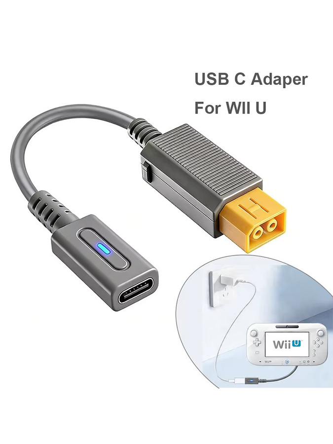 Schwarzer Typ-C-Ladeadapter mit LED-Anzeige für die Wii U Spielkonsole, Länge: 1,8 m - Bild 1