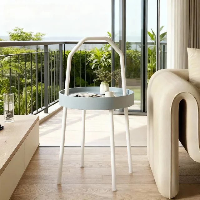 LIUSHADUOLA Beistelltisch aus Metall in Weiß, moderner runder Couchtisch mit drehbarer Platte für Schlafzimmer und Sofa - Bild 1