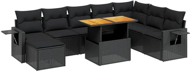 vidaXL 9-teilige Garten-Sofagarnitur aus Poly-Rattan und Akazienholz in Schwarz mit UV-beständigen Kissen - Bild 1