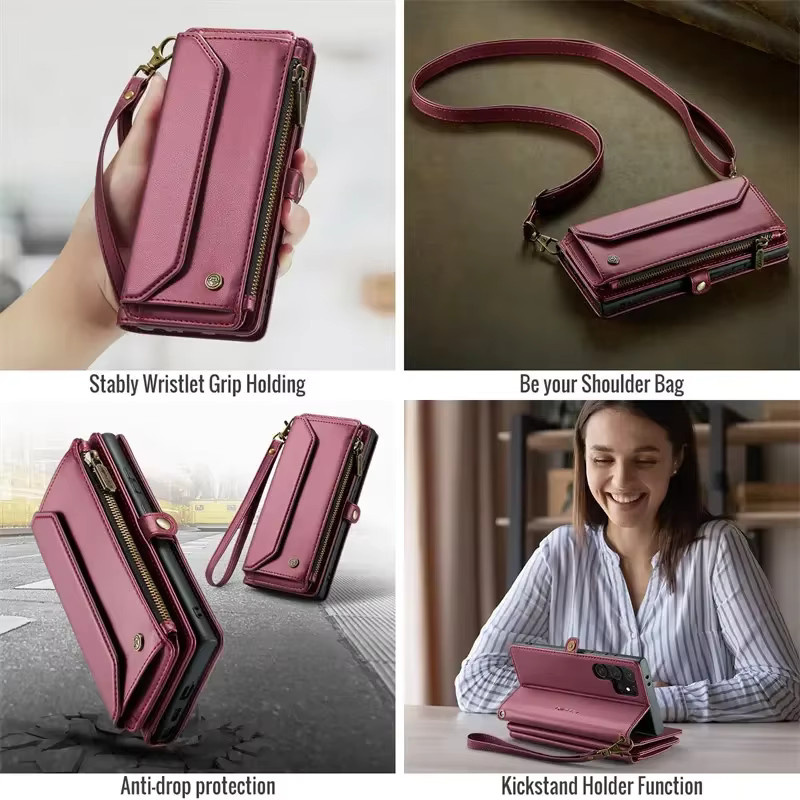 Crossbody Lanyard Brieftasche aus Leder für Samsung Galaxy A55 A35 A25 A15 5G A54 A34 A24 A14 A53 A33 A23 A13 A52 Flip Telefonhülle in Schwarz oder Grün - Bild 3