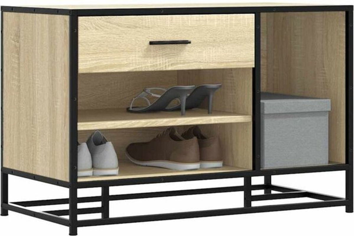 Schuhbank Vidaxl im Industrial Design aus Holzwerkstoff und Metall, Sonoma-Eiche Natur, B/T/H: 80 x 40 x 53,5 cm - Bild 1