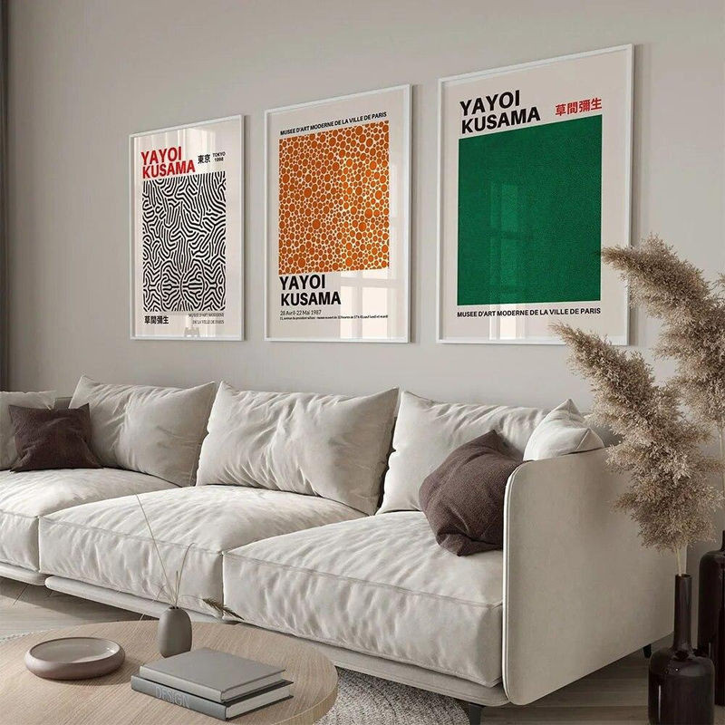 Abstrakte Leinwandmalerei von Yayoi Kusama in Orange und Mehrfarbig, modernes Wandbild für dein Zimmer, Rahmenlos, B: 21 cm, H: 30 cm - Bild 1