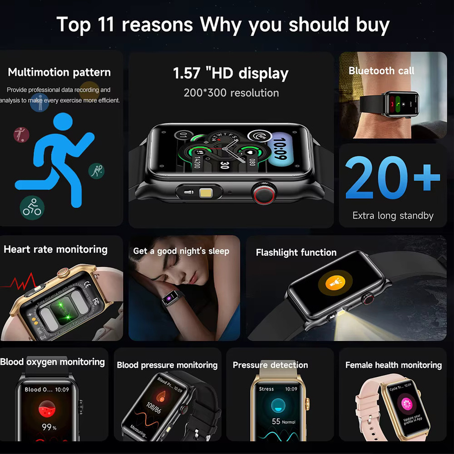 Jooeniok Smartwatch, Schwarz, Silikon, Herren, Wasserdicht - Bild 2