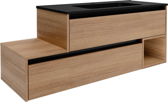 Fackelmann Waschbeckenunterschrank Vita rechts in Oak/Schwarz, B/T/H: 128,5 x 50 x 46 cm - Bild 1