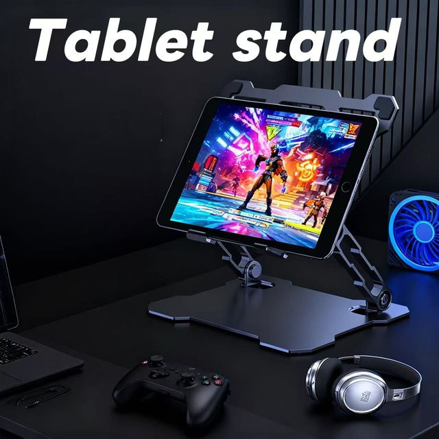 Universeller drehbarer Desktop-Klappständer aus Metall für Tablets und Telefone in Silber - Bild 1