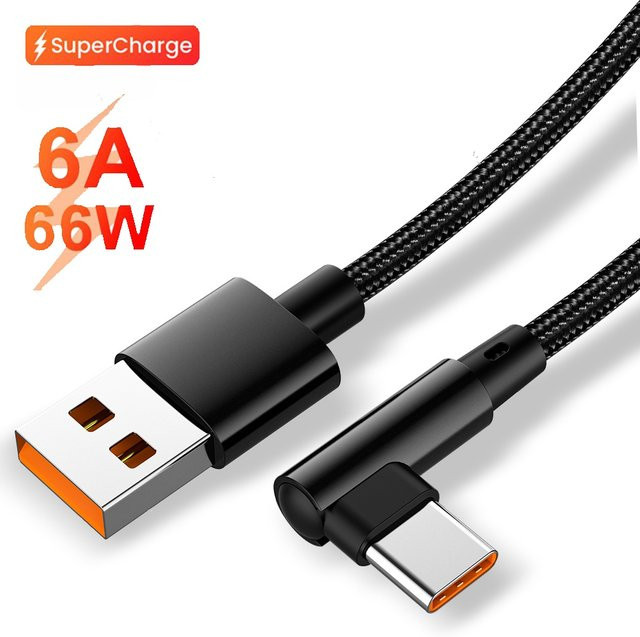 66W USB-A auf USB-C Elbow-Schnellladekabel und Datenkabel in Schwarz - Bild 1