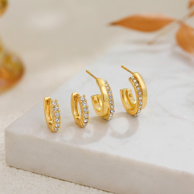 Erpels Creolen-Ohrring, Edelstahl, 750 Gold, Zirkonia, minimalistisch - Bild 1