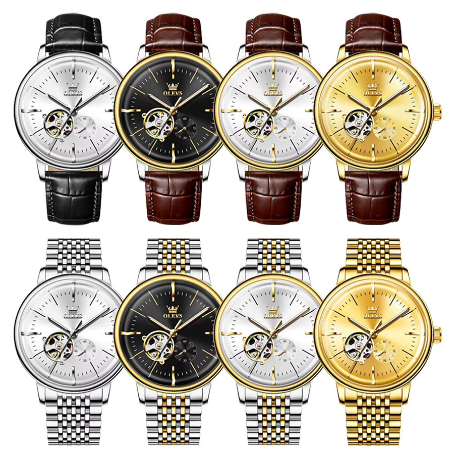 OLEVS Automatikuhr, Leder, Gold, Herren - Bild 4